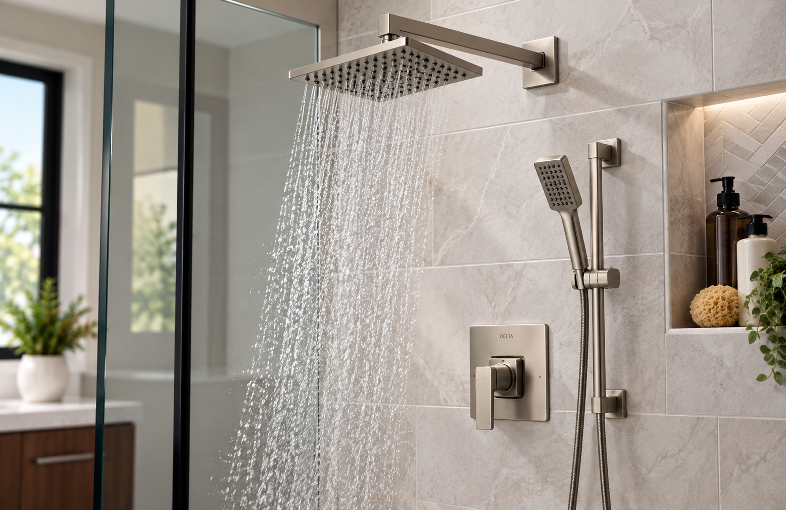 Modern Spa Shower with Rainfall Fixtures