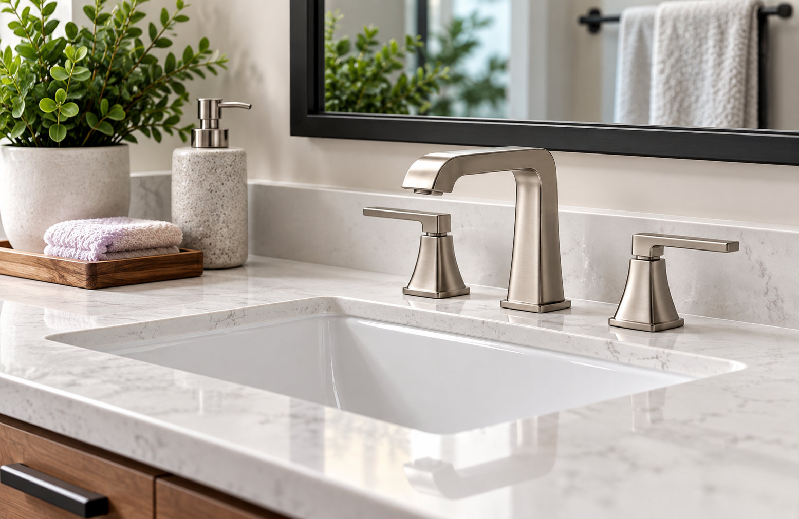 Modern Vanity with Brushed Metal Faucet